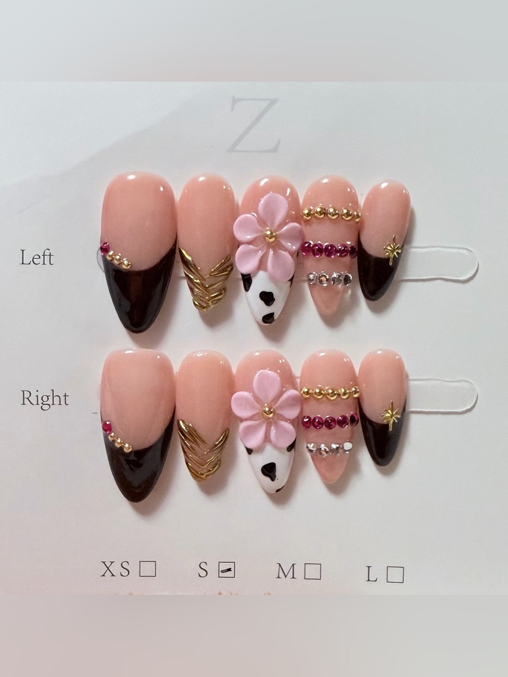 Nude Pink and Black Floral Accent Press-On Nail Set